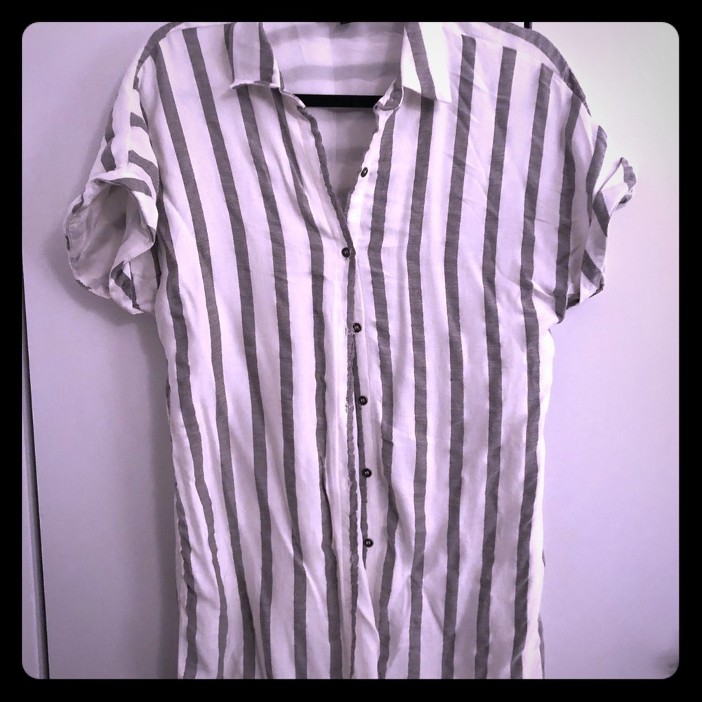 Lulu’s Skipper White & Grey Striped Shirt Dress